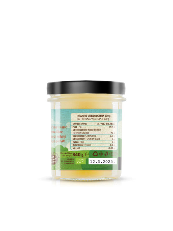 Nutrigold ghee ekološko prečiščeno maslo v stekleni embalaži 340ml