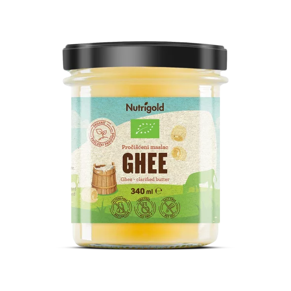 Nutrigold ghee ekološko prečiščeno maslo v stekleni embalaži 340ml