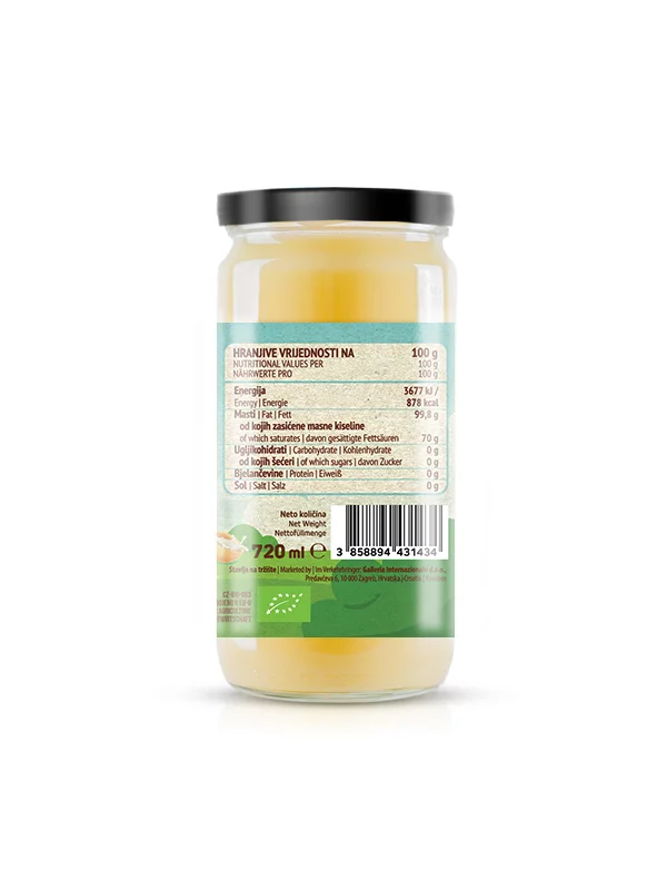 Nutrigold ghee - organski pročišćeni maslac u staklenoj ambalaži od 720ml