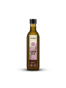 Nutrigold ekološko laneno olje v 250ml stekleni embalaži.