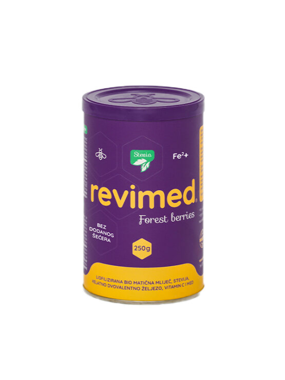 Revimed liofiliziran  eko matični mleček s stevijo in železom v embalaži 250g