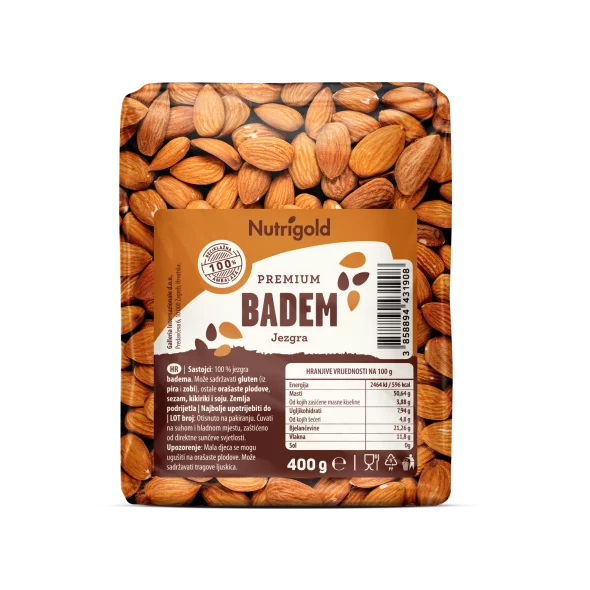 Nutrigold premiun mandelj v prozoni embalaži 400g