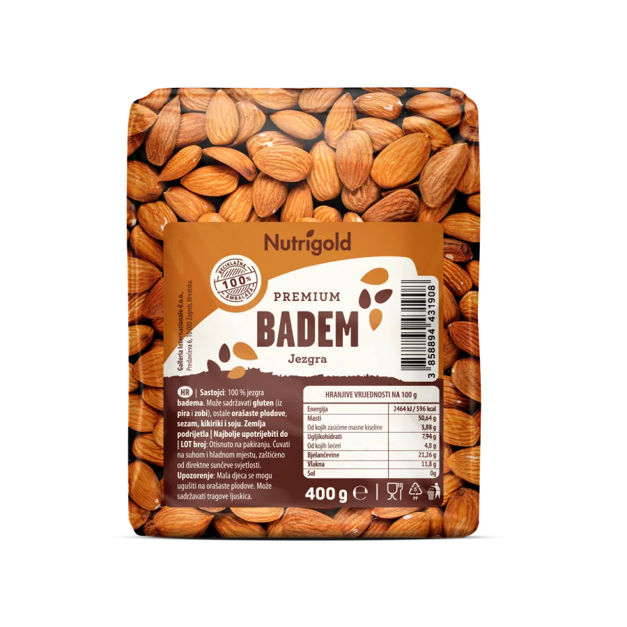 Nutrigold premiun mandelj v prozoni embalaži 400g