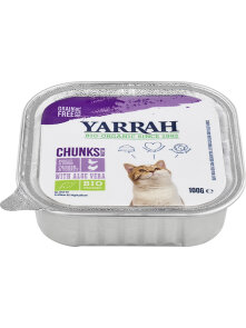 Yarrah Popolna hrana za odrasle mačke s koščki Aloe vere Brez žita - Ekološka  v embalaži 100g