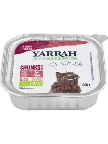 Yarrah Popolna hrana za odrasle mačke Timijan & Peteršilj koščki Brez žita ekološka v embalaži 100g