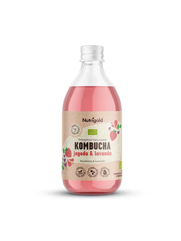 Nutrigold kombucha jagoda & sivka ekološka v estekleni embalaži 330 ml