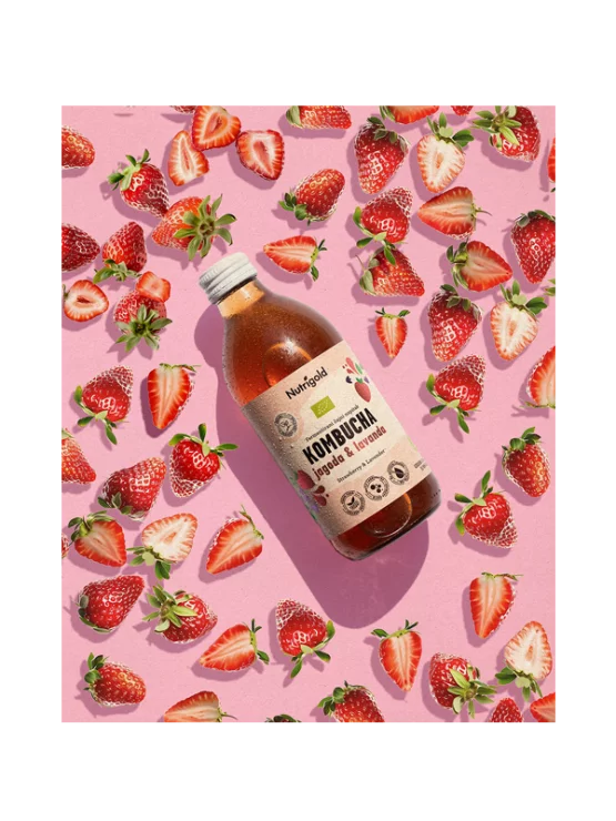 Nutrigold kombucha jagoda & sivka ekološka v estekleni embalaži 330 ml
