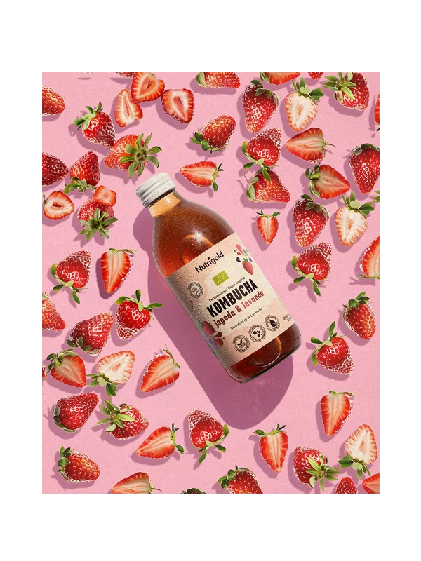 Nutrigold kombucha jagoda & sivka ekološka v estekleni embalaži 330 ml