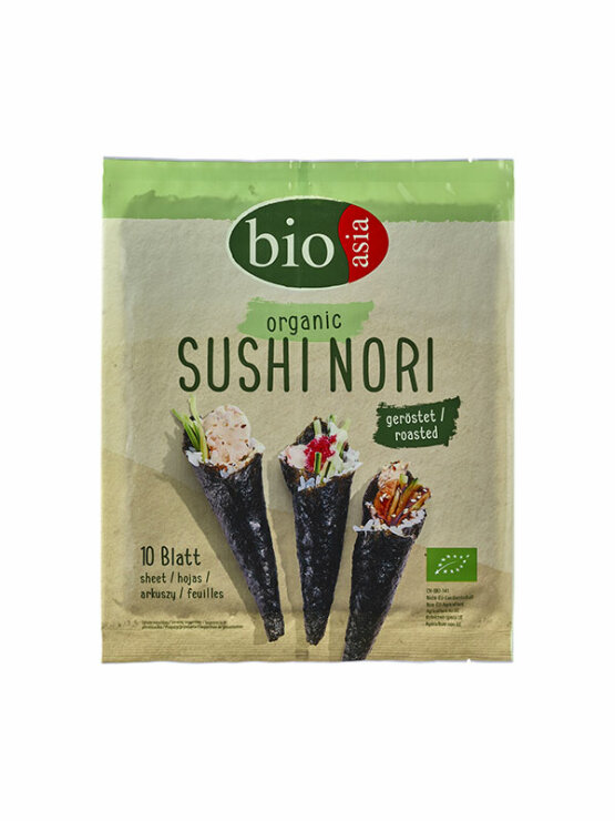 Bioasia nori alge za sushi 10 kosov ekološke v embalaži 25g