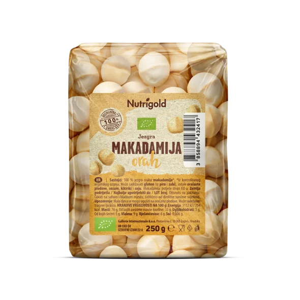 Nutrigold makadamija oreh ekološki v embalaži 250g