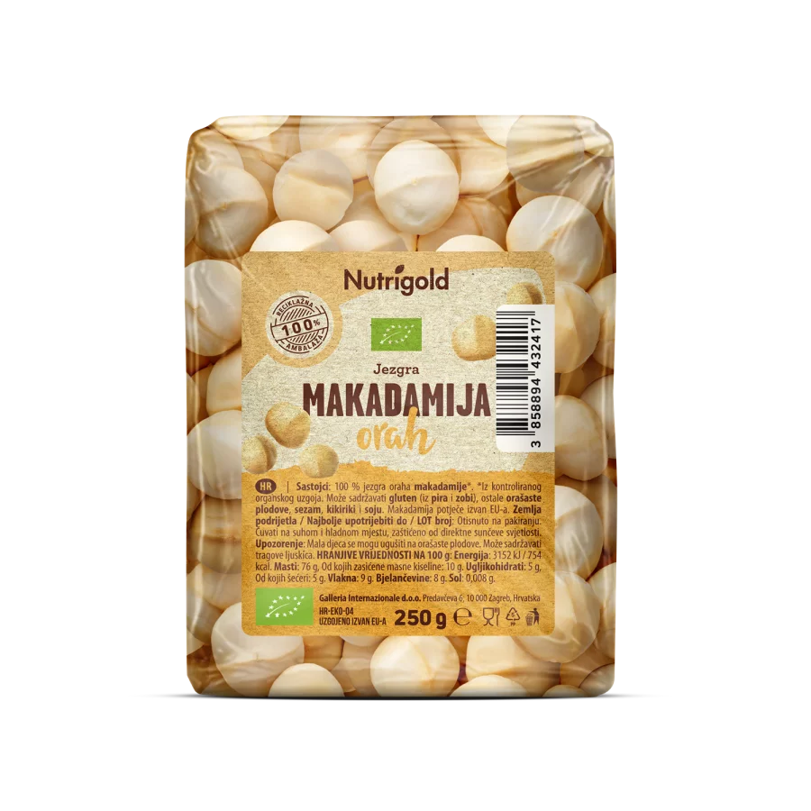 Nutrigold makadamija oreh ekološki v embalaži 250g