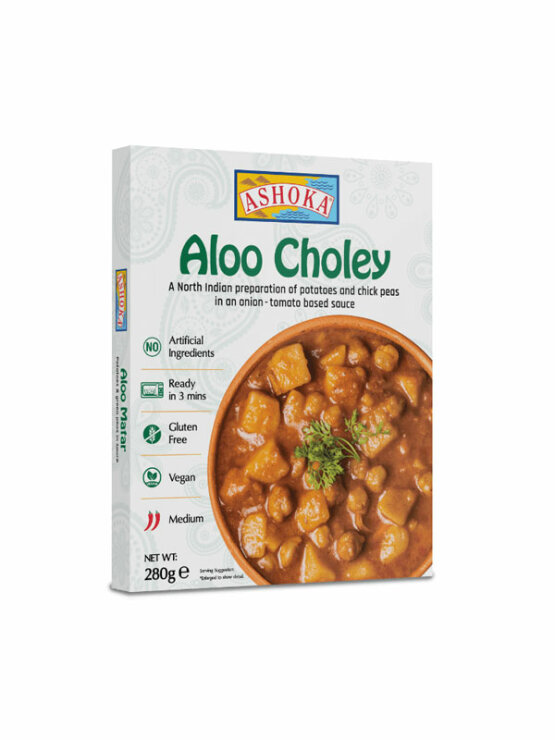Ashoka instant curry aloo choley brez glutena v embalaži 280g