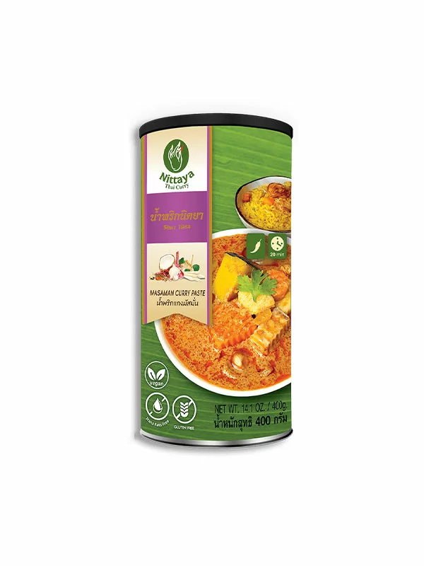 Nittaya masaman curryjeva pasta brez glutena v embalaži 400g