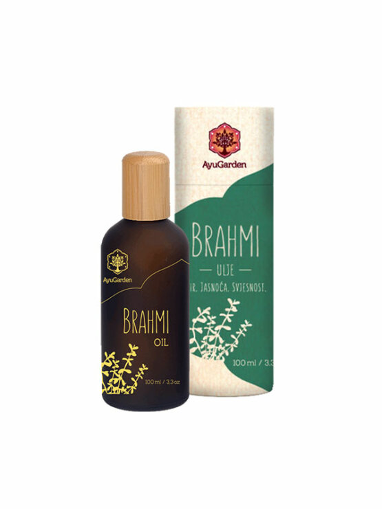 AyuGarden ayurvedsko olje brahmi v embalaži vsebuje 100ml