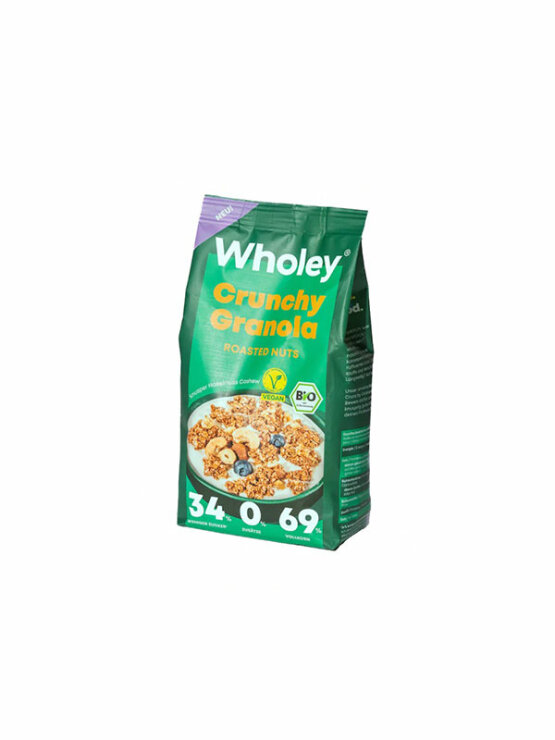 Wholey hrustljava granola lešnik & indijski oreščki ekološki v embalaži 300g