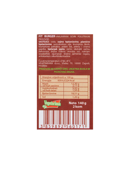 Vegetariana fit burger v emvalaži 140g