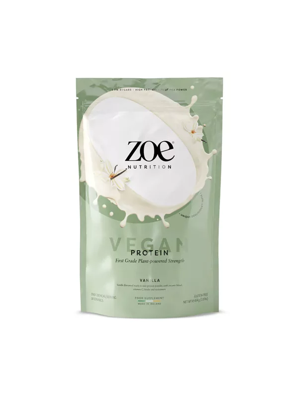 Zoe Nutrition veganska beljakovina vanilija madagascar v embalaži 454g