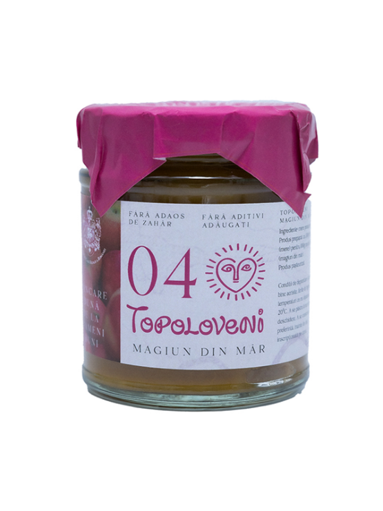 Topoloveni 100 % jabolčni pekmez v embalaži vsebuje 220 g