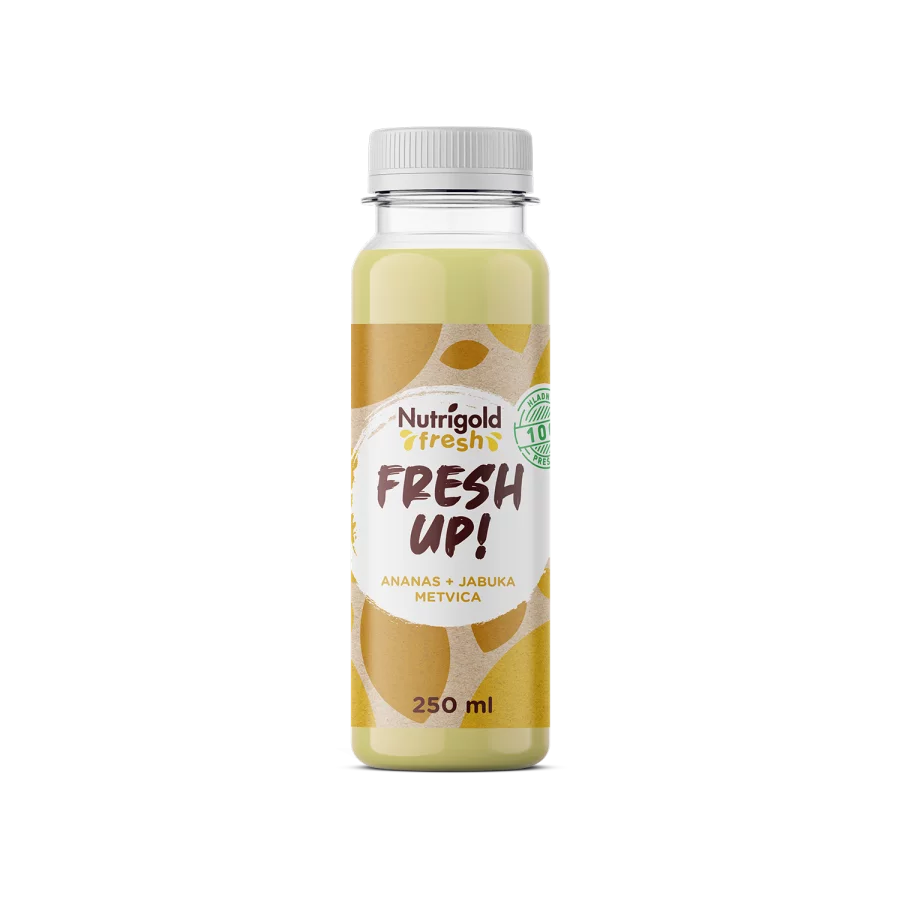 Nutrigold Fresh up Sok iz ananasa, jabolka in mete - Hladno stiskan v 250 ml steklenički