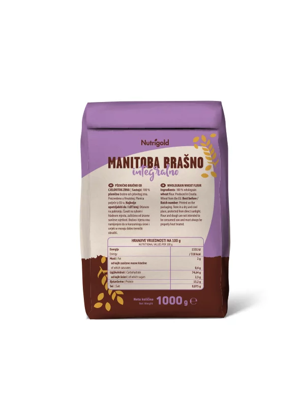 Nutrigold Manitoba - Polnozrnata pšenična moka v papirnati embalaži 1000g