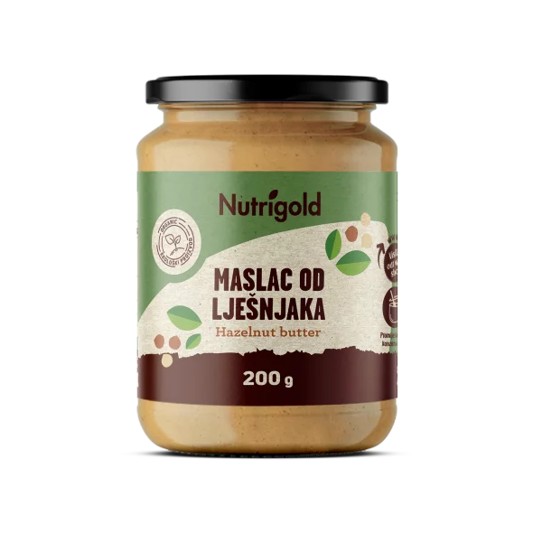 Nutrigold 100 % čisto lešnikovo maslo v kozarcu, 200 g.