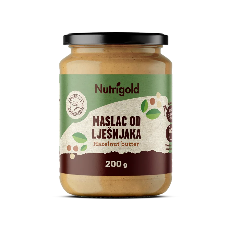 Nutrigold 100 % čisto lešnikovo maslo v kozarcu, 200 g.