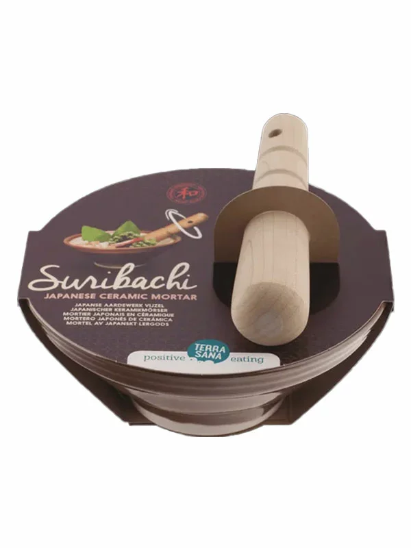 Terrasana Japanski keramički tarionik s drvenim tučkom Suribachi - veličine 18cm