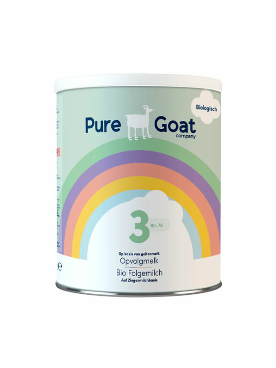 Pure Goat Prehodna formula za dojenčke na osnovi kozjega mleka 3 (od 10. meseca) v pisani embalaži Ekološka 800 gr