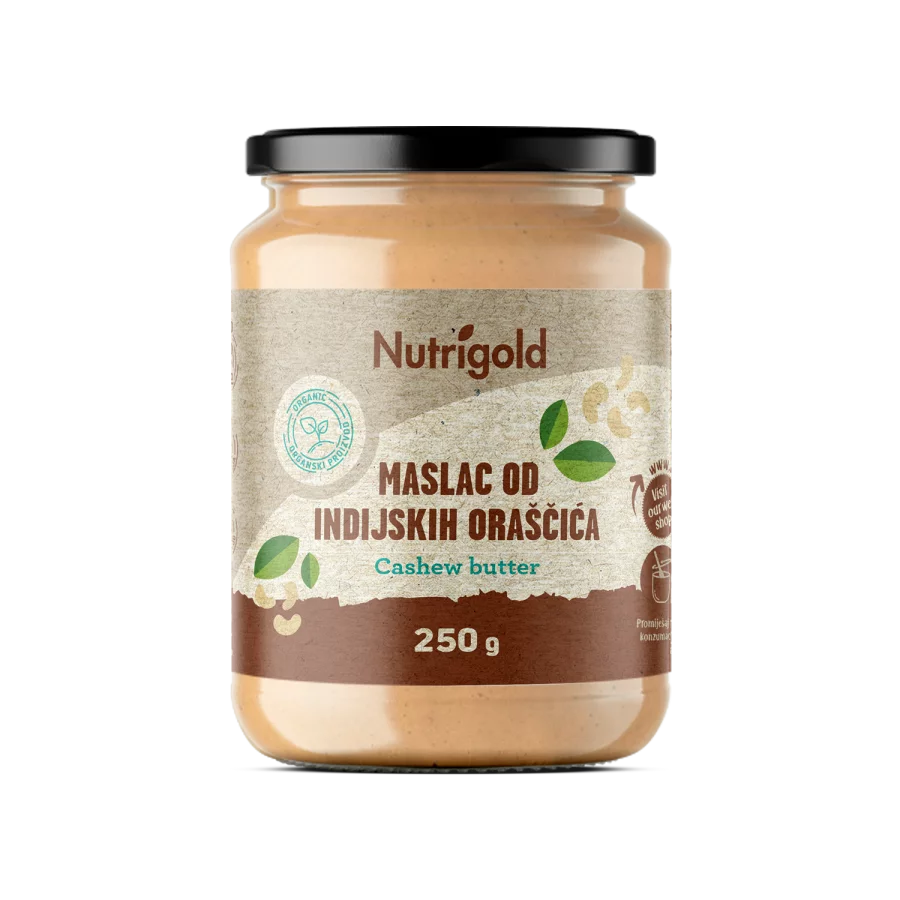 Nutrigold Maslo iz indijskih oreščkov 100% čisto v steklenem kozarcu 250 g.