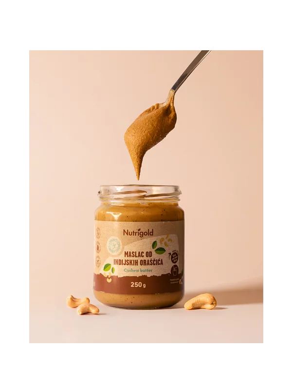 Nutrigold Maslo iz indijskih oreščkov 100% čisto v steklenem kozarcu 250g