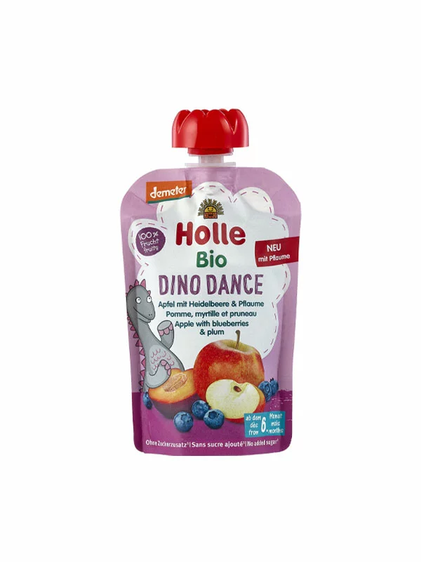 Pire iz jabolk, borovnic in sliv "Dino dance" - Ekološki 100g Holle