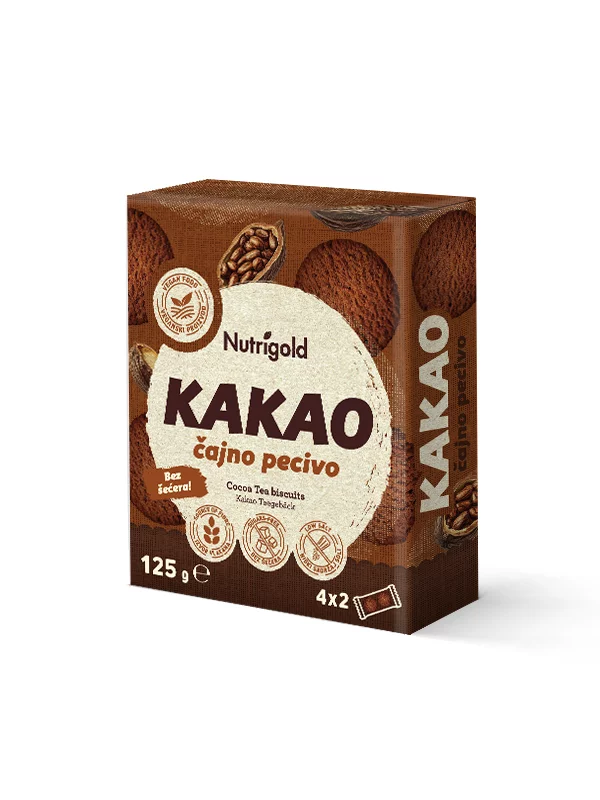 Nutrigold keksi bez šećera s kakaom u praktičnoj ambalaži od 125g