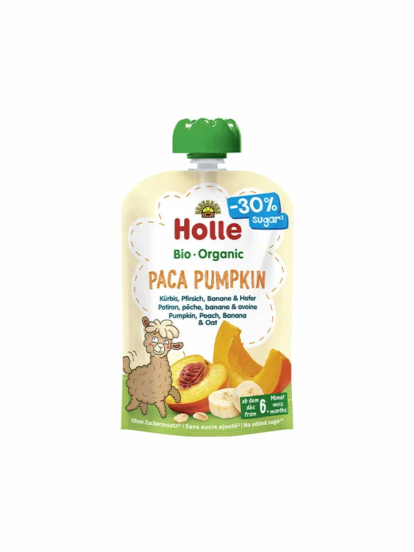 Holle Pire iz buče, breskve, banane in ovsa "Paca Pumpkin" (od 6. meseca) – Ekološki 100 g