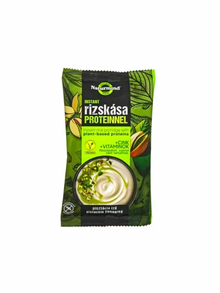 Veganska instant riževa beljakovinska kaša z okusom pistacije Brez glutena – 44 g Naturmind