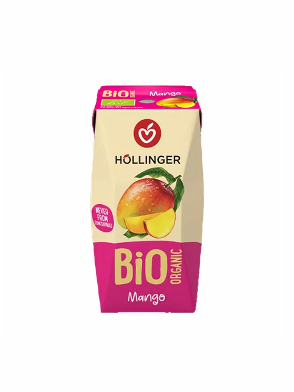 Hollinger organski sok od manga Tetrapak sa slamkom  u pakiranju od 200ml.