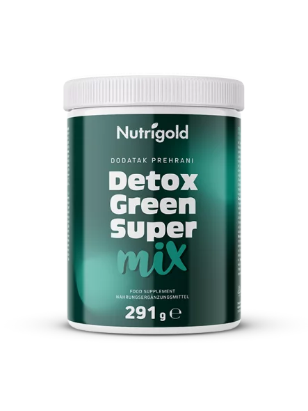 Nutrigold Detox Ekološka Green Super Mix mešanica v 291 g pakiranju.
