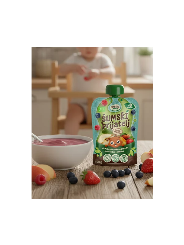 Nutrigold Baby ekološka sadna kaša Šumski prijatelj v pakiranju 100 g