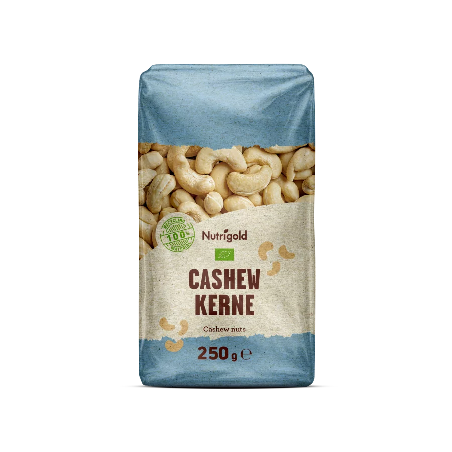 Nutrigold ekološki indijski oreščki v 250 g pakiranju.