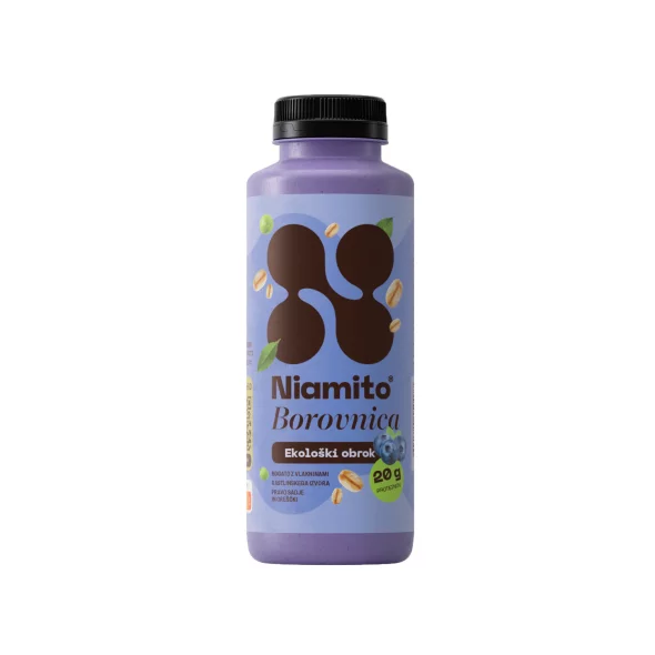 Niamito tekoči obrok z okusom borovnice v 390 ml plastenki.