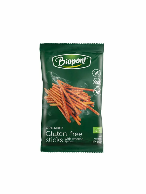 Biopont ekološke palčke brez glutena Smokey v 45 g pakiranju.