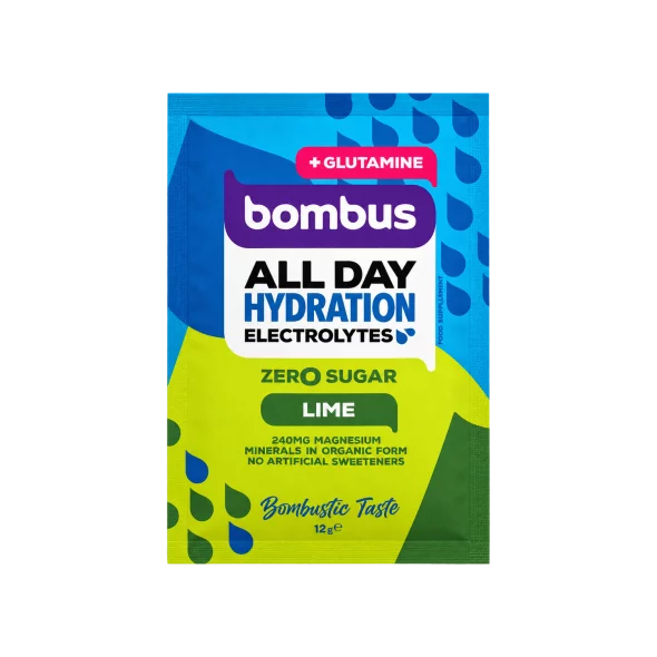 Bombus Elektroliti All Day Hydration z okusom limeta v vrečkici, 12 g.