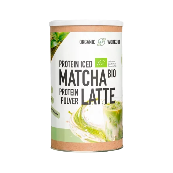 Organic Workout ekološki beljakovinski ledeni matcha latte prah v pakiranju 300 g.