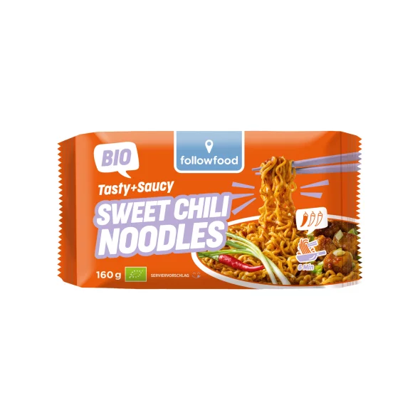 Veganski rezanci Sweet Chili Tasty + Saucy – Ekološki 160 g Followfood