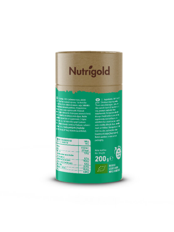 Nutrigold ekološka ječmenova trava v prahu v rjavi embalaži, 200g.