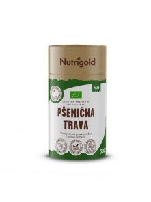 Nurigold pšenična trava v prahu v rjavi valjkasti embalaži, 200g.