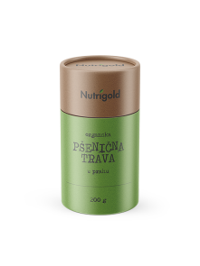 Nurigold pšenična trava v prahu v rjavi valjkasti embalaži, 200g.