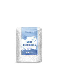 Nutrigold soda bikarbona v prozorni plastični embalaži, 500g.