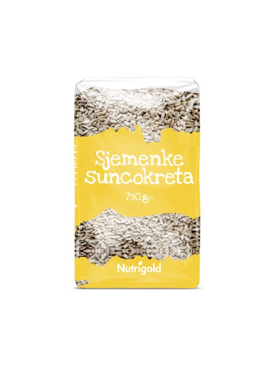 Nutrigold oluščena sončnična semena v prozorni plastični embalaži, 750g.
