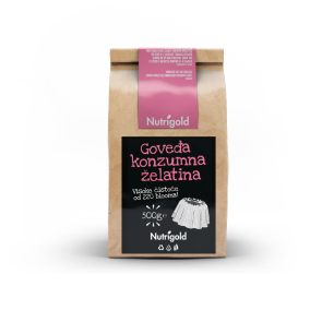 Nutrigold goveja jedilna želatina v prahu v rjavi papirnati embalaži, 1000g.
