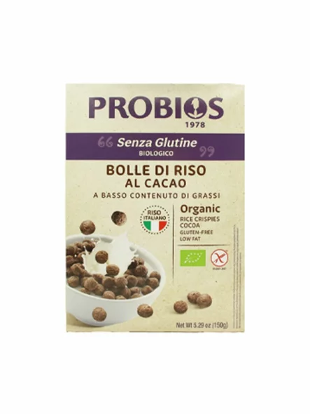 Probios ekološke riževe kroglice s kakavom v kartonski embalaži, 150g.